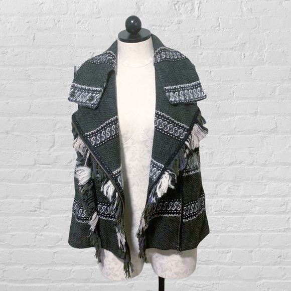 EDUN Fair Isle Patterned Fringe Winter Vest Green M - Picture 7 of 12